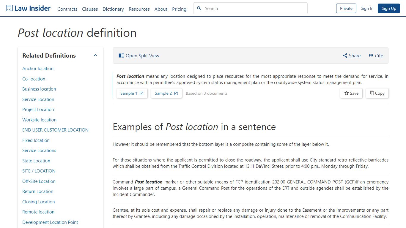 Post location Definition | Law Insider